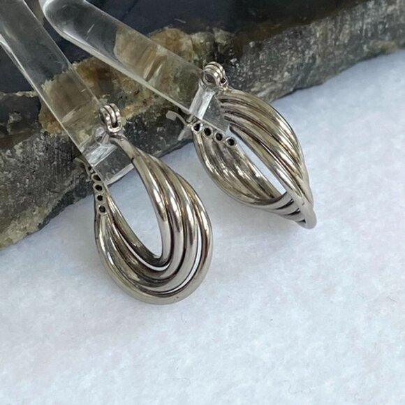 Rhodium Plated Sterling Silver 925 20MM Multi Ring Twisted Hoop Earrings Hinged - Picture 1 of 16